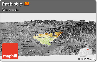 Physical Panoramic Map of Probistip, darken, desaturated