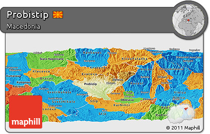 Physical Panoramic Map of Probistip, political outside