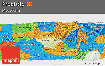 Physical Panoramic Map of Probistip, political outside
