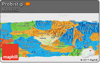 Physical Panoramic Map of Probistip, political outside