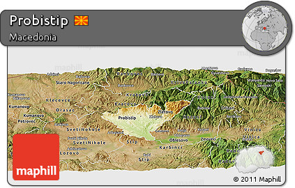 Physical Panoramic Map of Probistip, satellite outside