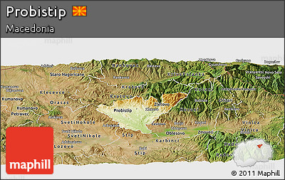 Physical Panoramic Map of Probistip, satellite outside
