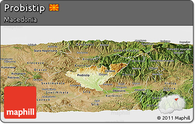 Physical Panoramic Map of Probistip, satellite outside
