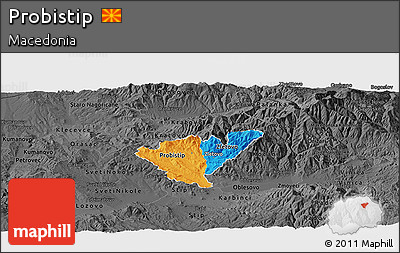 Political Panoramic Map of Probistip, darken, desaturated