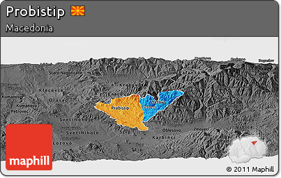 Political Panoramic Map of Probistip, darken, desaturated
