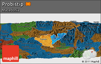 Political Panoramic Map of Probistip, darken