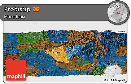 Political Panoramic Map of Probistip, darken