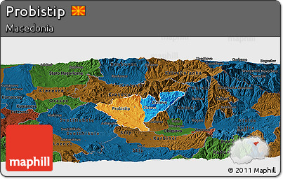 Political Panoramic Map of Probistip, darken