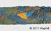 Political Panoramic Map of Probistip, darken, semi-desaturated