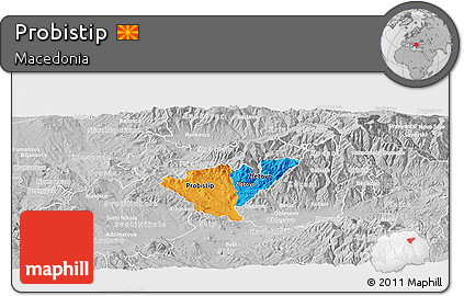 Political Panoramic Map of Probistip, lighten, desaturated