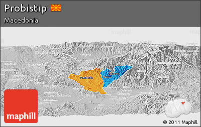Political Panoramic Map of Probistip, lighten, desaturated