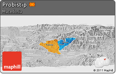 Political Panoramic Map of Probistip, lighten, desaturated