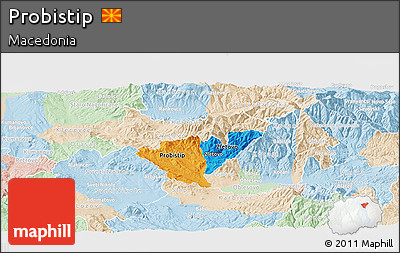 Political Panoramic Map of Probistip, lighten
