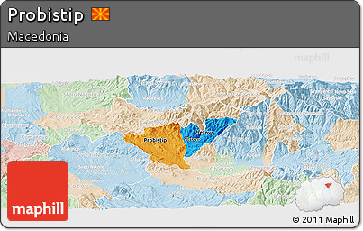 Political Panoramic Map of Probistip, lighten
