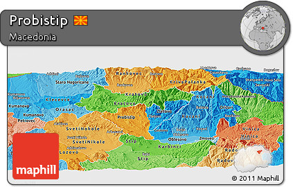 Political Panoramic Map of Probistip, political shades outside
