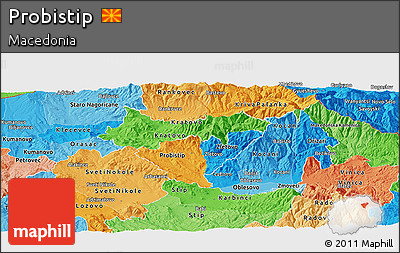 Political Panoramic Map of Probistip, political shades outside