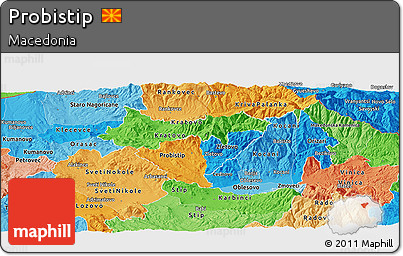 Political Panoramic Map of Probistip, political shades outside