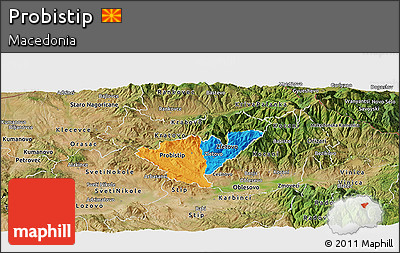 Political Panoramic Map of Probistip, satellite outside