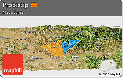 Political Panoramic Map of Probistip, satellite outside