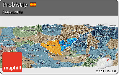 Political Panoramic Map of Probistip, semi-desaturated