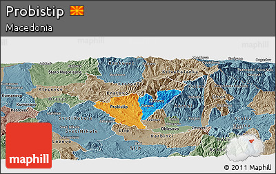 Political Panoramic Map of Probistip, semi-desaturated