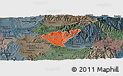 Political Shades Panoramic Map of Probistip, darken, semi-desaturated