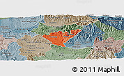 Political Shades Panoramic Map of Probistip, semi-desaturated