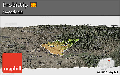 Satellite Panoramic Map of Probistip, darken, semi-desaturated