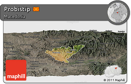 Satellite Panoramic Map of Probistip, darken, semi-desaturated