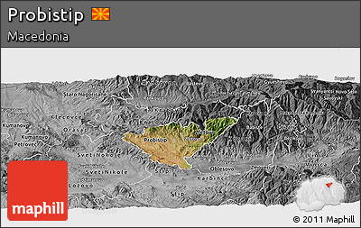 Satellite Panoramic Map of Probistip, desaturated