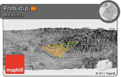 Satellite Panoramic Map of Probistip, desaturated