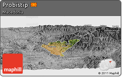 Satellite Panoramic Map of Probistip, desaturated