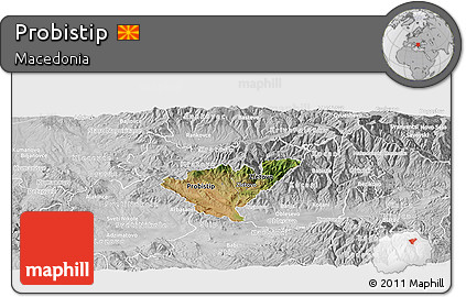Satellite Panoramic Map of Probistip, lighten, desaturated