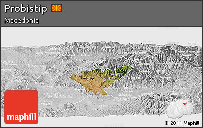 Satellite Panoramic Map of Probistip, lighten, desaturated