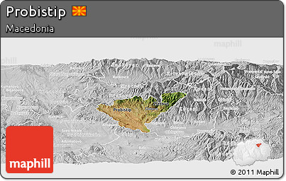 Satellite Panoramic Map of Probistip, lighten, desaturated