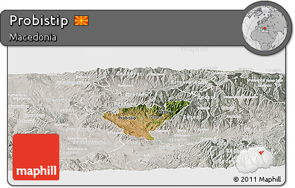 Satellite Panoramic Map of Probistip, lighten, semi-desaturated