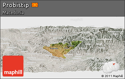 Satellite Panoramic Map of Probistip, lighten, semi-desaturated