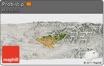 Satellite Panoramic Map of Probistip, lighten, semi-desaturated