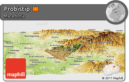 Satellite Panoramic Map of Probistip, physical outside