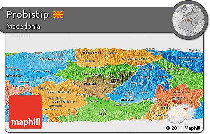 Satellite Panoramic Map of Probistip, political shades outside