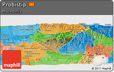Satellite Panoramic Map of Probistip, political shades outside