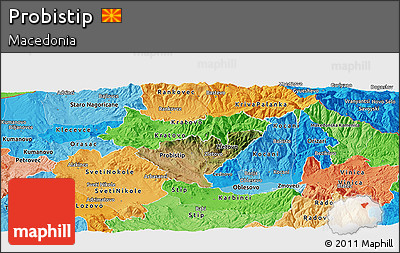 Satellite Panoramic Map of Probistip, political shades outside