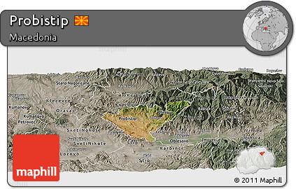 Satellite Panoramic Map of Probistip, semi-desaturated