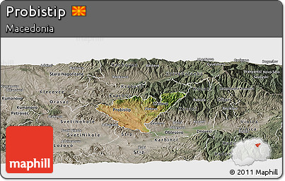 Satellite Panoramic Map of Probistip, semi-desaturated