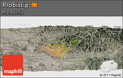Satellite Panoramic Map of Probistip, semi-desaturated