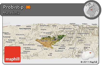 Satellite Panoramic Map of Probistip, shaded relief outside