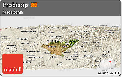 Satellite Panoramic Map of Probistip, shaded relief outside