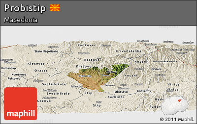 Satellite Panoramic Map of Probistip, shaded relief outside