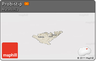 Shaded Relief Panoramic Map of Probistip, cropped outside