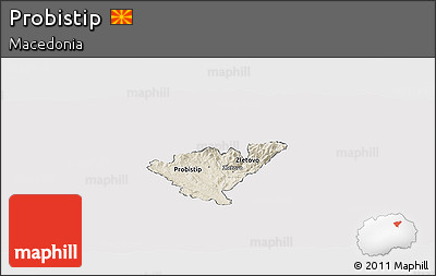 Shaded Relief Panoramic Map of Probistip, cropped outside